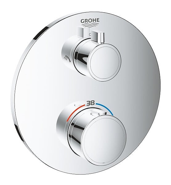 GROHE - Grohtherm Set de douche encastré avec mitigeur thermostatique, douche de tête 250mm + Douchette avec support mural, Chrome - large