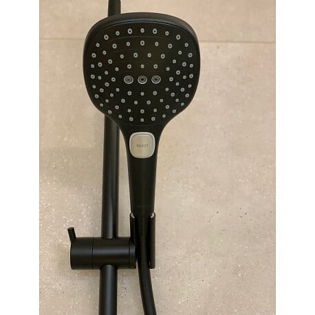 HANSGROHE - Set de douche Mitigeur Ecostat Comfort + Barre Unica 65 cm + Douchette 3 jets Raindance 120 Select E, Noir mat - large