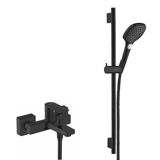 HANSGROHE - Raindance Set de douche avec mitigeur monocommande +  Douchette à main XXL 3 jets, Noir mat (71450670-Raindance) - large