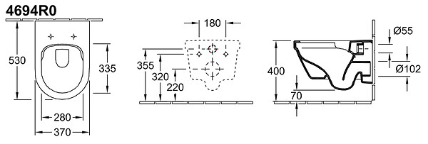 VILLEROY ET BOCH - Architectura Cuvette sans bride à fond creux, fixations invisibles, DirectFlush + Abattant softclose (SetArchitectura2) - large