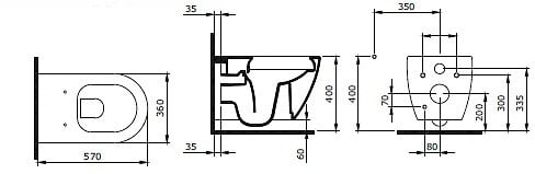 LIVEA - Bello Cuvette suspendue sans bride + Abattant frein de chute, Blanc (BelloRimless) - large