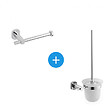 OPTIMA - Optima Cube Way Set Brosse de toilette murale + Porte-papier toilette mural, Chrome (CubeWay-SET) - vignette