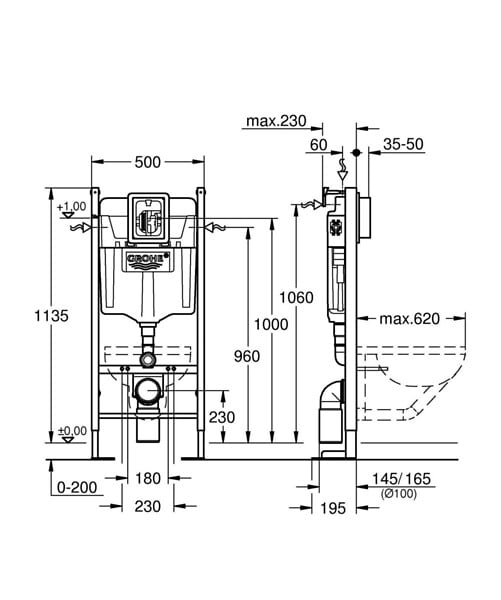 GROHE - Pack WC Bâti autoportant Rapid SL avec Plaque Skate Air chromée et Set d'isolation phonique (39145000-2) - large