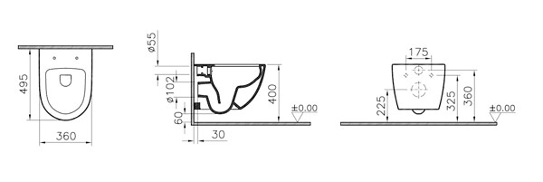 VITRA - SENTO Cuvette compacte sans bride 49,5cm + abattant ultra-fin avec frein de chute (SentoCompactRimless) - large
