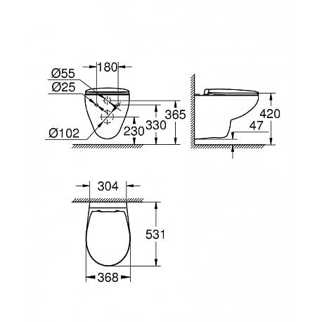 GROHE - Bau Ceramic Ensemble WC suspendu sans bride + Abattant déclipsable (BauClassic) - large