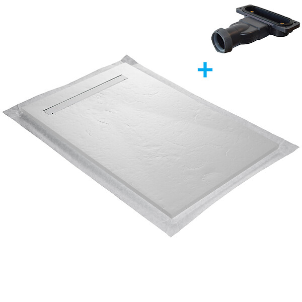 U-TILE - Receveur de douche blanc 100 x 80 cm en résine aspect ardoise - grille caniveau - large