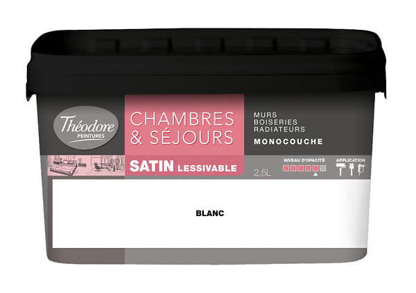 THEODORE PEINTURES - Peinture acrylique Chambres & Sejours - Satin - 2,5L - Blanc - large