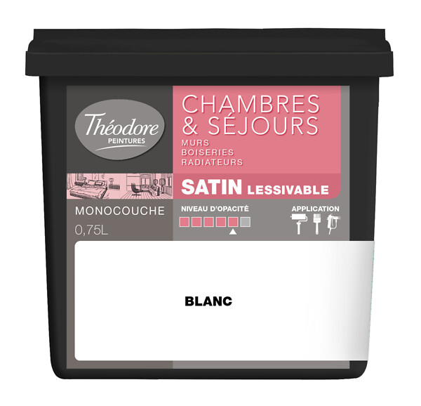 THEODORE PEINTURES - Peinture Chambres & Sejours acryl satin 750ML, teinte Blanc - large