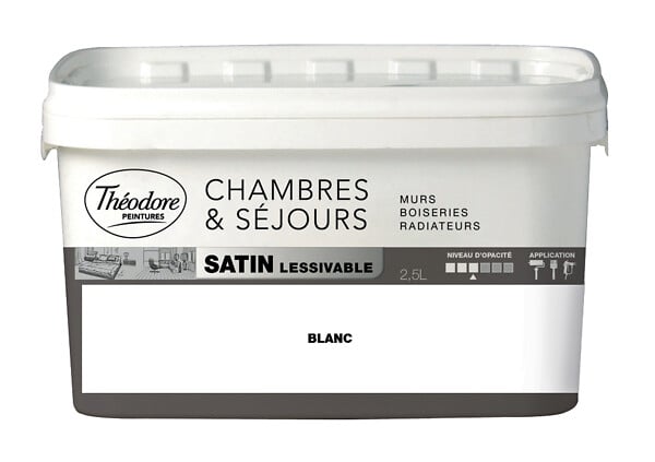THEODORE PEINTURES - Peinture Chambres & Sejours acryl satin blanche 2,5L - large