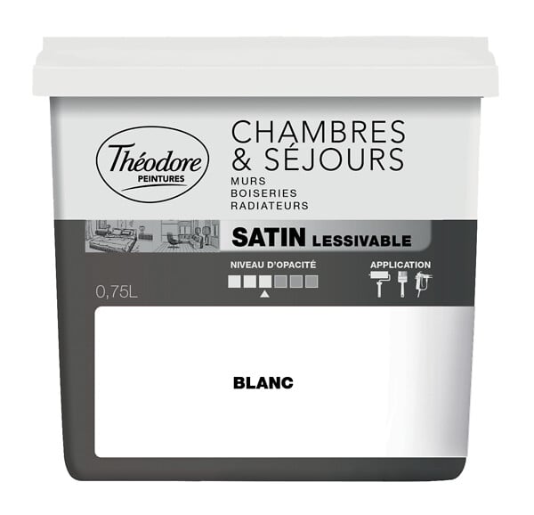 THEODORE PEINTURES - Peinture Chambres & Sejours acryl satin blanche 750ML - large