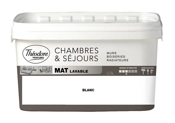 THEODORE PEINTURES - Peinture Chambres & Sejours acryl mat blanche 2,5L - large