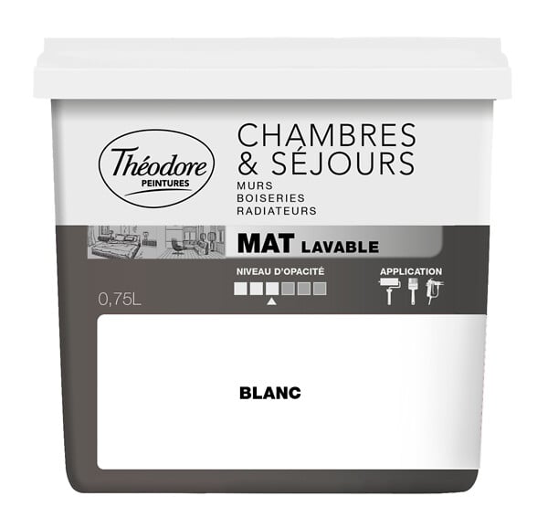 THEODORE PEINTURES - Peinture Chambres & Sejours acryl mat blanche 750ML - large