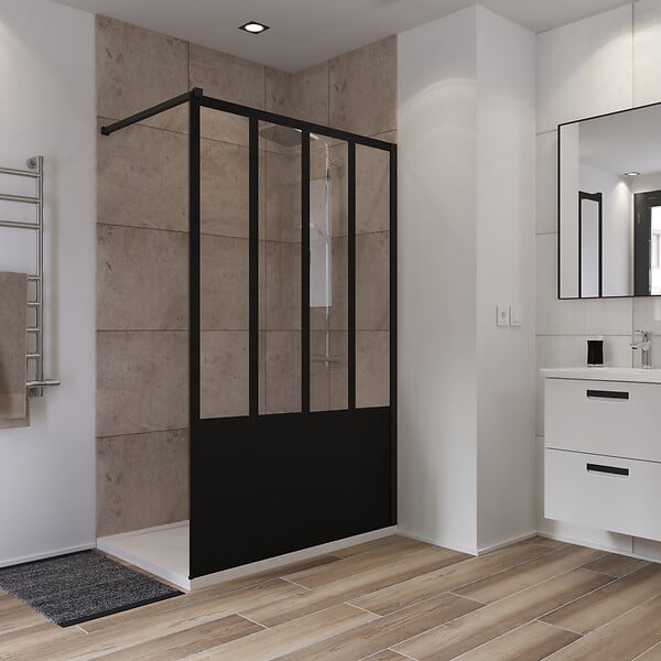 KINDFORD - Paroi douche italienne Verre sérigraphié Noir 120x190cm - large