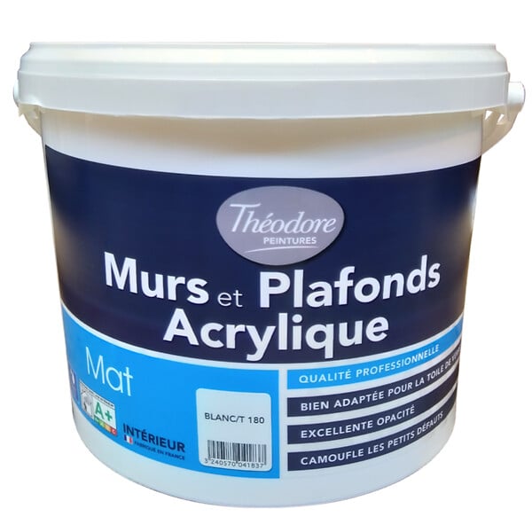 THEODORE PEINTURES - Peinture glycéro mate - Murs et plafonds - Blanc - 10L - large