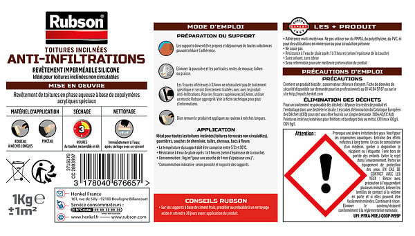 RUBSON - Revêtement étanchéité toiture - 100% silicone - 1Kg - large