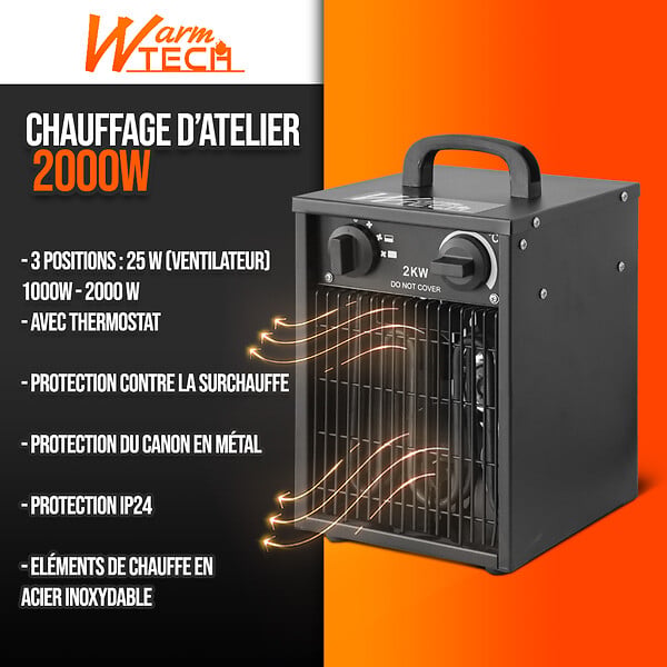 WARM TECH - Chauffage d atelier 2000W avec thermostat - large