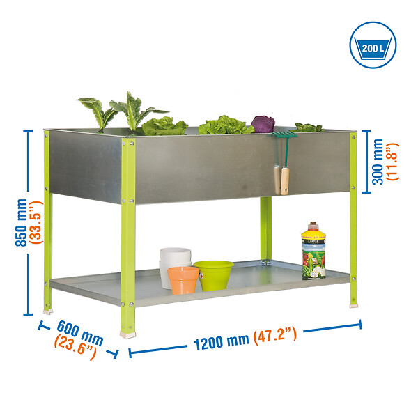 SIMON RACK - SimonRack - Jardinière galva/vert 200L avec étagère - UrbanGarden Top 850x1200x600 Galva Simon Rack - large