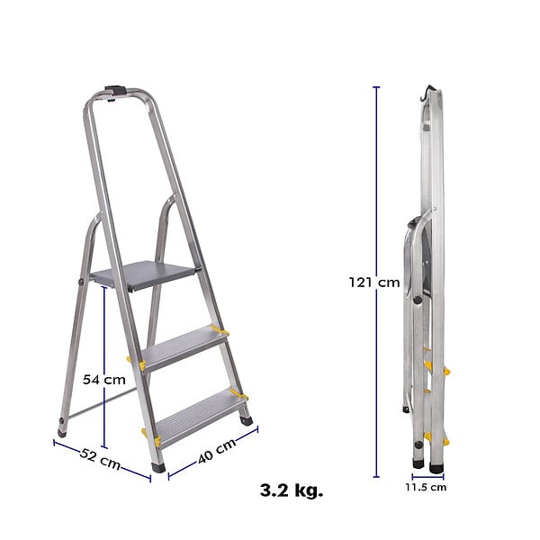 HOSTRÃ–M - Escabeau 3 marches DURA pliable, marchepied léger en aluminium, hauteur plateforme 54cm, pieds antidérapants, charge 150kg, garantie 5 ans Hoström - large