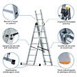 HOSTRÃ–M - Echelle transformable 3 plans StablePro 3x7 marches aluminium extensible coulissante, 6 positions, hauteur travail max 5,00m, garantie 5 ans, Hostrom - vignette