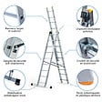 HOSTRÃ–M - Echelle transformable 3 plans StablePro 3x9 marches aluminium extensible coulissante, 6 positions, hauteur travail max 6,10m, garantie 5 ans, Hostrom - vignette