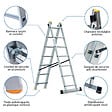 HOSTRÃ–M - Echelle transformable 2 plans StablePro 2x7 marches aluminium extensible coulissante, 3 positions, hauteur travail max 4,25m, garantie 5 ans, Hostrom - vignette