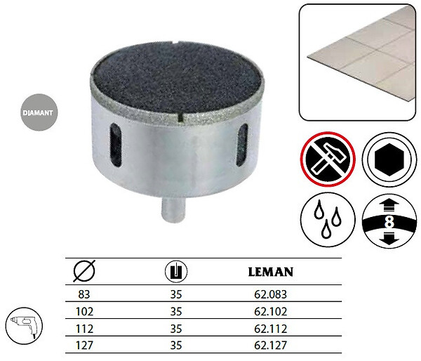 LEMAN - Trépan diamanté carrelage 102 mm Leman - large