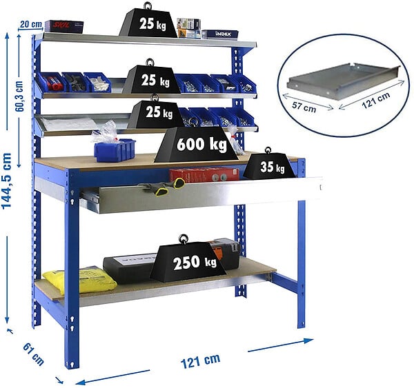 SIMON RACK - SimonRack - Kit Etabli avec tiroir 1445x1210x610mm - BT-1 BOX 1200 BLEU/BOIS Simon Rack - large