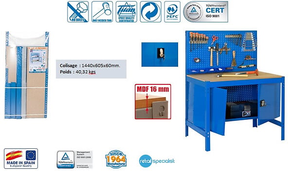SIMON RACK - SimonRack - Kit Etabli avec un verrou 1440x900x600mm Charge 400 Kg - BT2 LOCKER 900 BLEU SIMONRACK - large