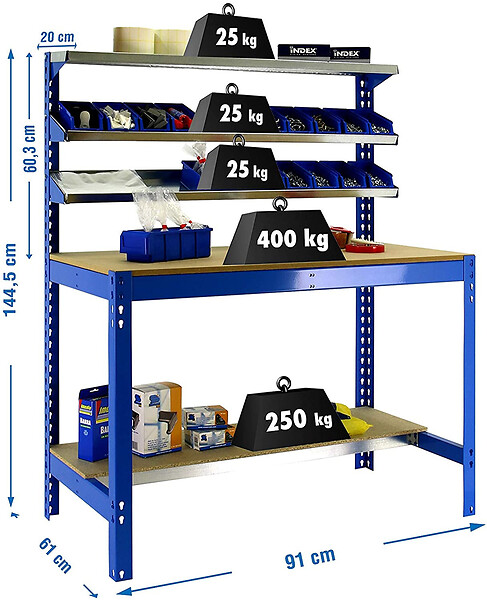 SIMON RACK - SimonRack - Kit Etabli 1440x900x600mm Charge 400Kg -  SIMONWORK BT-1 900 BLEU/BOIS Simon Rack - large