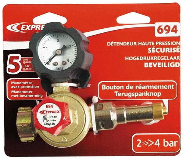 EXPRESS - Détendeur propane avec bouton de sécurité et manomètre - large