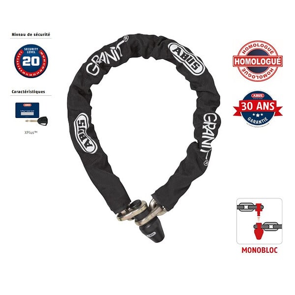 ABUS - Chaîne Granit 1480 Monobloc X Plus 120 cm D. 14 mm 1480/14KS 120 Abus - large