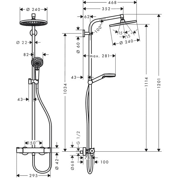 HANSGROHE - Colonne de douche Crometta S 240 Hansgrohe - 1+2 jets - Avec mitigeur thermostatique - Pour douche - large