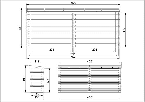 TIMBELA - TIMBELA M203 Abri à bûches - H199 x l112 x L450 cm/ 4m2 - large