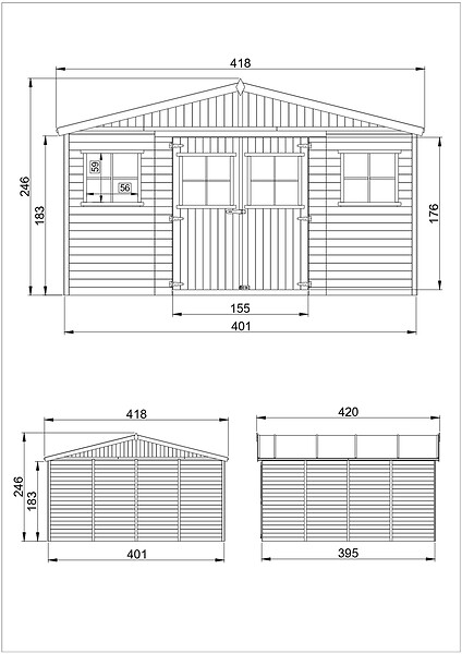 TIMBELA - TIMBELA M330 Abri de Jardin en Bois Naturel - H246 x 418 x 420 cm/ 16 m² - large