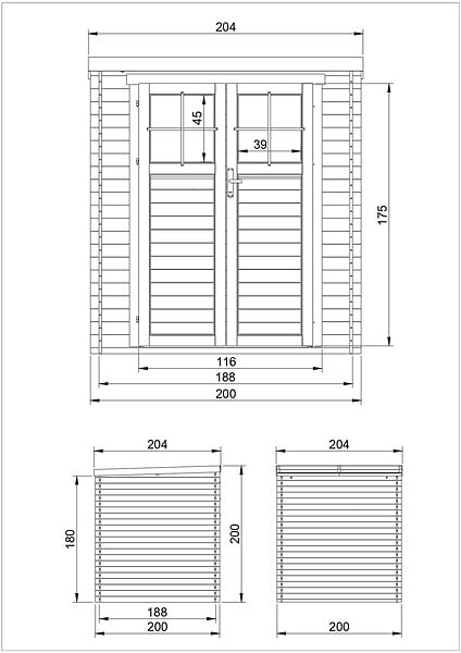 TIMBELA - Abri de jardin en bois H200 x l204 x L204 cm / 3.53 m2 AVEC SOL TRAITÉ - M309F+M309G - large