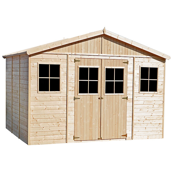 TIMBELA - Abri de jardin en bois H246x418x320 cm/12 m² AVEC PLANCHER IMPRÉGNÉ - M331+M331G - large
