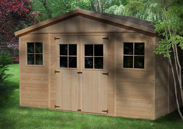 TIMBELA - Abri de jardin en bois H246x418x320 cm/12 m² AVEC PLANCHER IMPRÉGNÉ - M331+M331G - large