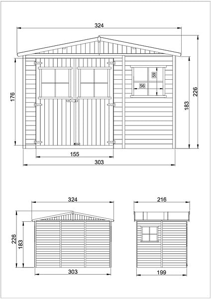 TIMBELA - Abri de jardin en bois H226x318x220 cm / 6 m2 - AVEC LES PLANCHERS IMPRÉGNÉ - M334+M334G - large
