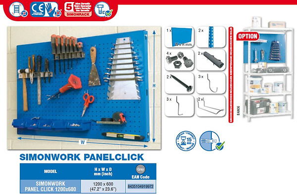 SIMON RACK - Simon Rack - Panneau mural de rangement 1200x600mm Gris foncé - PANELCLICK 1200x600 SIMONRACK - large