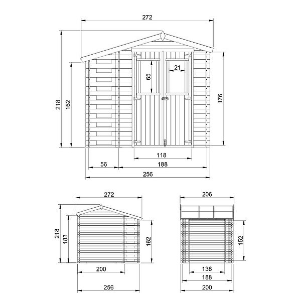 TIMBELA - TIMBELA M386C +M386G Abri de jardin en bois et range bûches I206xL272xH218 cm/ 3,53 + 0,97 m2 AVEC SOL TRAITÉ - large
