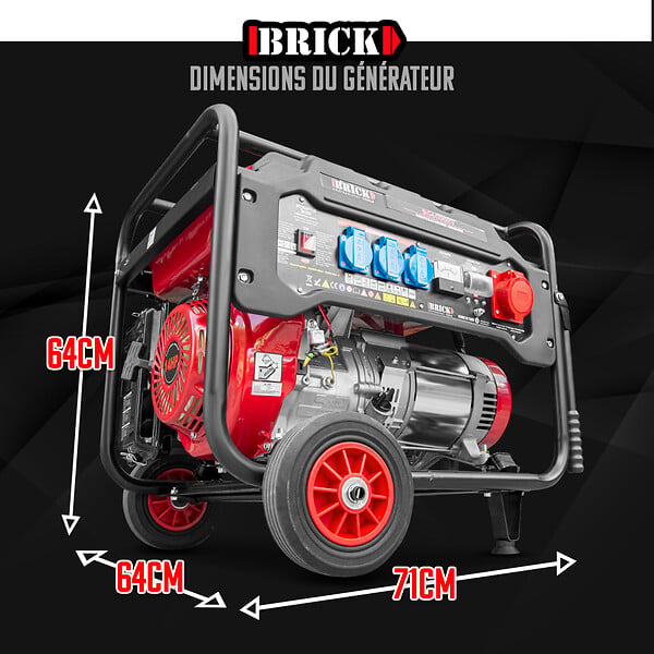 BRICK - Groupe électrogène max 6000W avec roues et prise triphasée - large