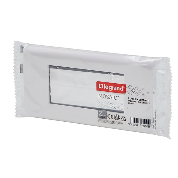 LEGRAND - Plaque Mosaic 4 modules - Blanche - Support à vis - large