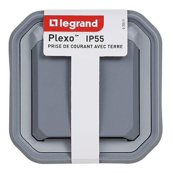 LEGRAND - Prise de courant encastrée Plexo - Gris - IP55 - large