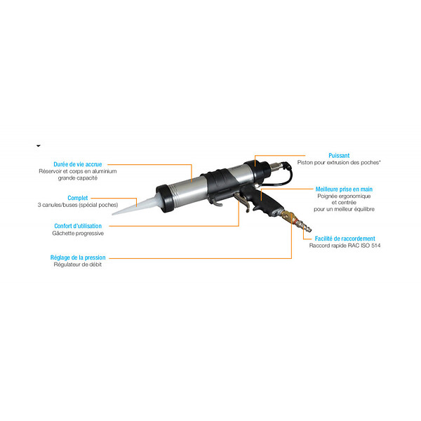 LACME - Pistolet à  extruder pneumatique Pro 2en1 310 et 400 ml Lacme - large