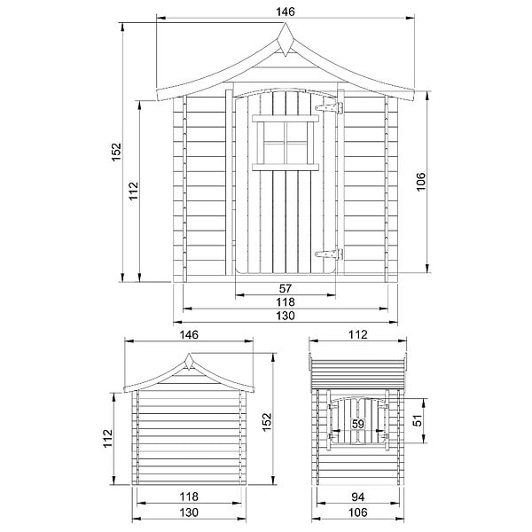 TIMBELA - Timbela M550-1 Maison en bois pour enfants SANS PLANCHER - 112x146xH152cm / 1.1m2 - large