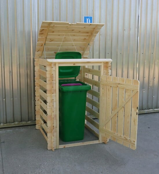 TIMBELA - TIMBELA M606 Cache Poubelle en Bois à Porte Verrouillables, 240 litres - large
