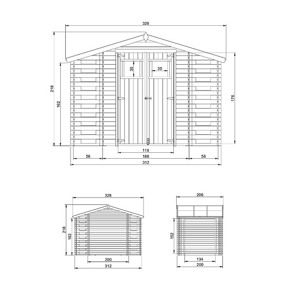 TIMBELA - Abri de jardin en bois et range bûches AVEC SOL TRAITÉ I206xL328xH218 cm/ 5,41 m2 - M391+M391G - large