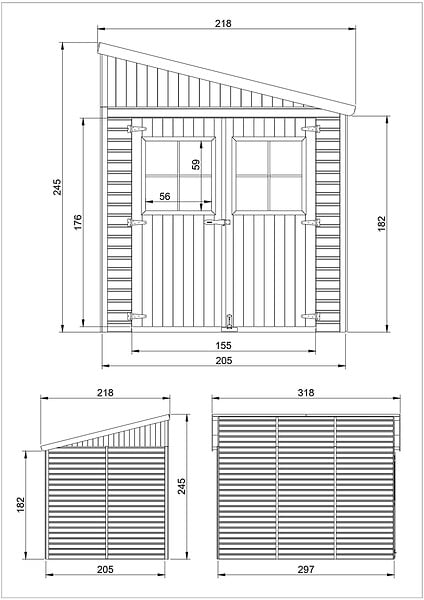 TIMBELA - TIMBELA M339A  Abri de Jardin en Bois Naturel (avec paroi latérale) -H244xl218xL318 cm/6 m2 - large