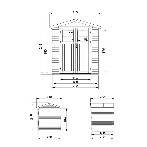 TIMBELA - Abri de jardin en bois - porte verrouillable de haute qualité - I216xL206xH218 cm/3.53 m2 - M343F - large
