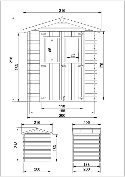 TIMBELA - Abri de jardin en bois I216xL206xH218 cm/ 3.53 m2 AVEC SOL TRAITÉ - M343C+M343G - large